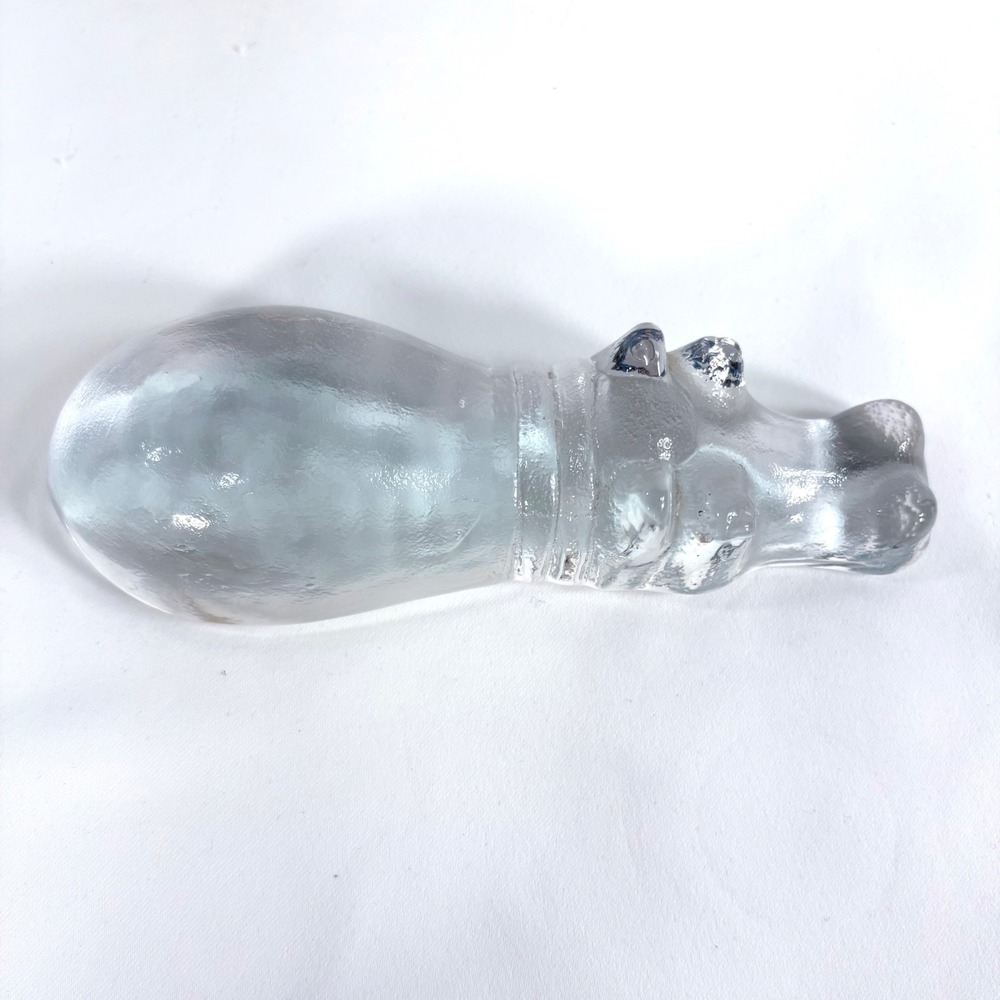Kosta Boda Hippo Figurine Clear Art Glass Swedish Mid Century Bertil Vallien 7in
